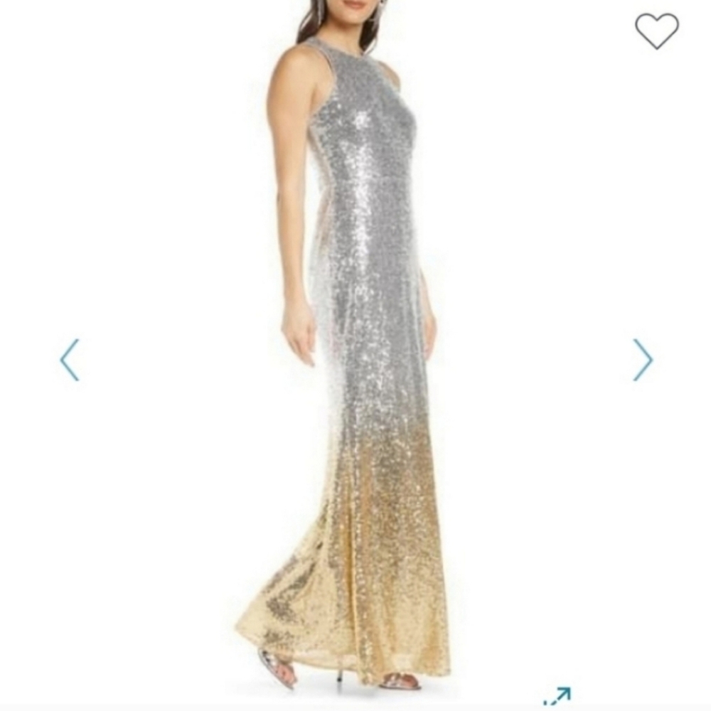 Lulus Sequin Trumpet Gown Infinite Dreams Ombre Silver & Gold Size Medium NWT